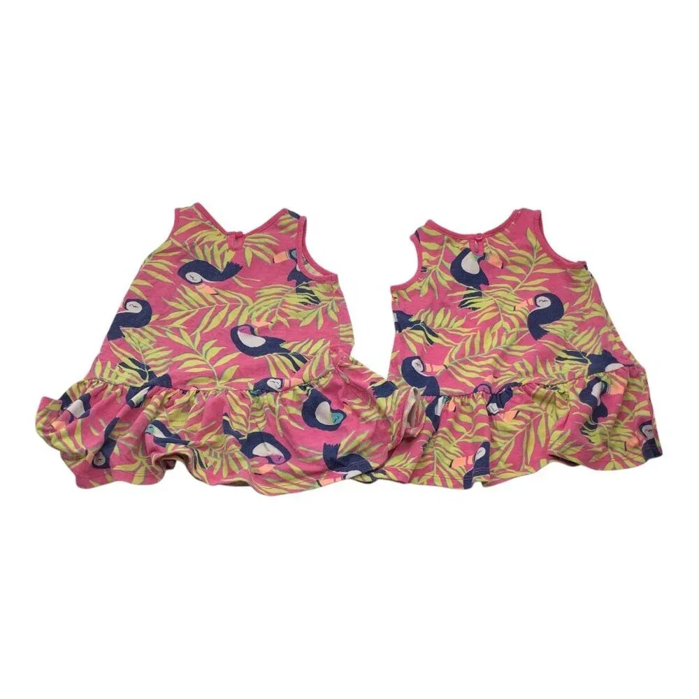 Lot‎ Of 2 Okie Dokie Baby Girl Tropical Print Dresses Size 6M & 9M Multicolor